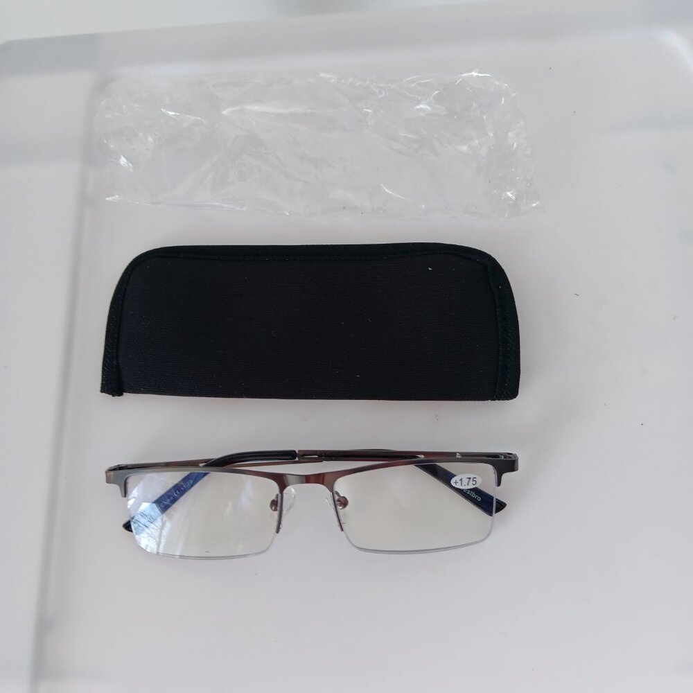 LcBestbro Reading Eyeglasses +1.75D Metal Frame Anti Blue-Light Gunmetal Grey